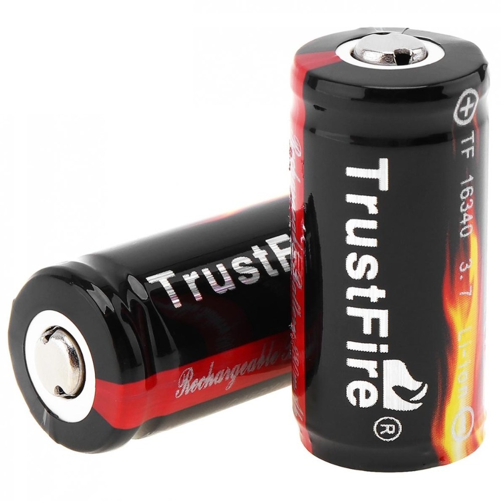 Trustfire 16340 CR123A rechargeable battery with built-in PCB – safe and durable design