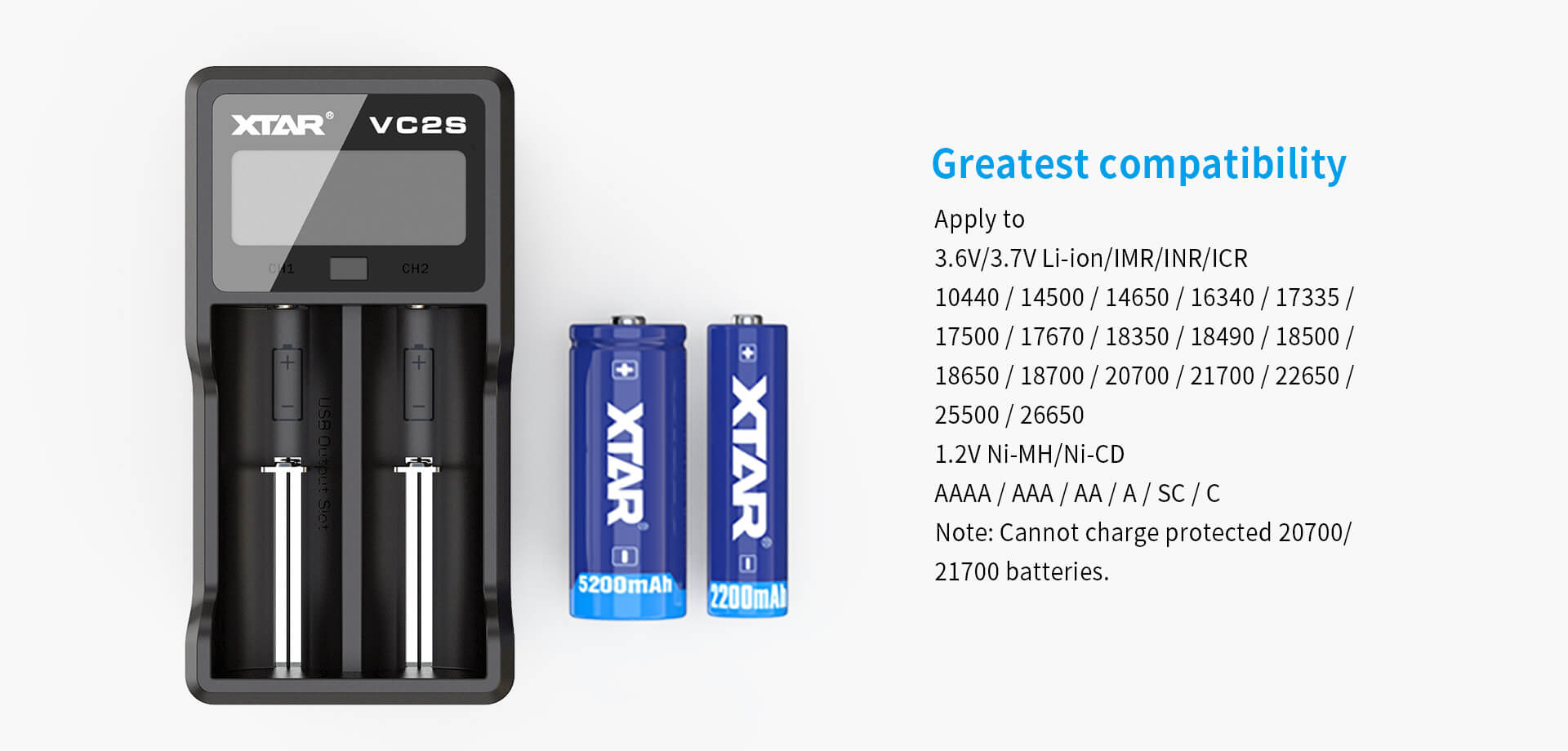 Cargador inteligente Xtar VC2S Li-Ion, Ni-MH, 18650, AA, AAA