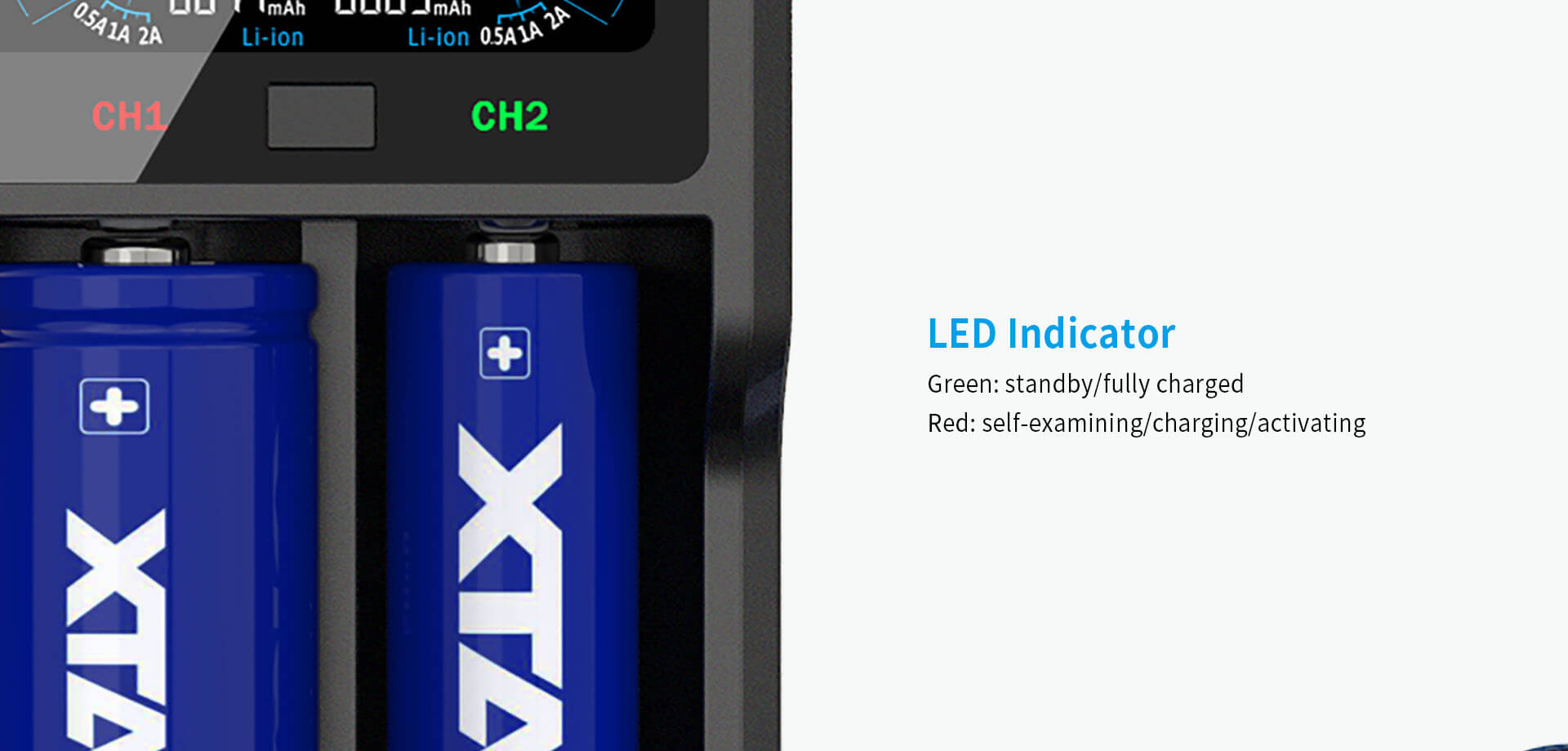 Xtar VC2S mostrando carga de baterías Li-Ion y NiMH