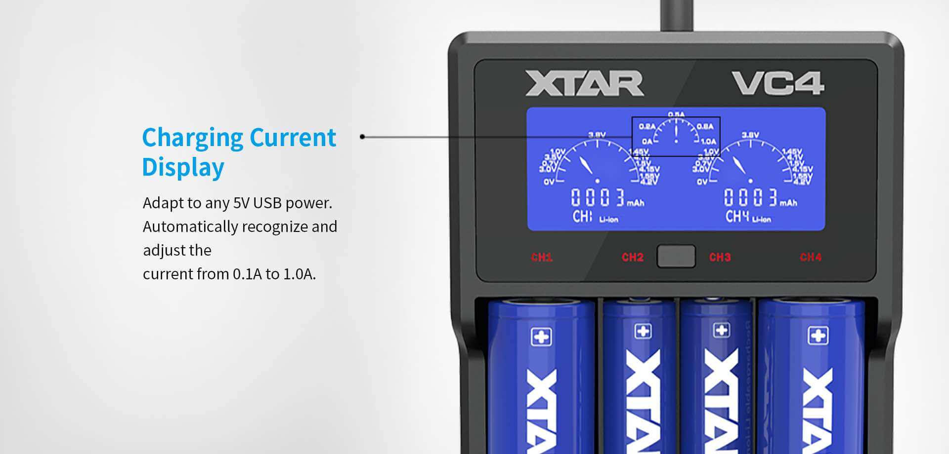 XTAR VC4 cargador inteligente con cuatro canales independientes