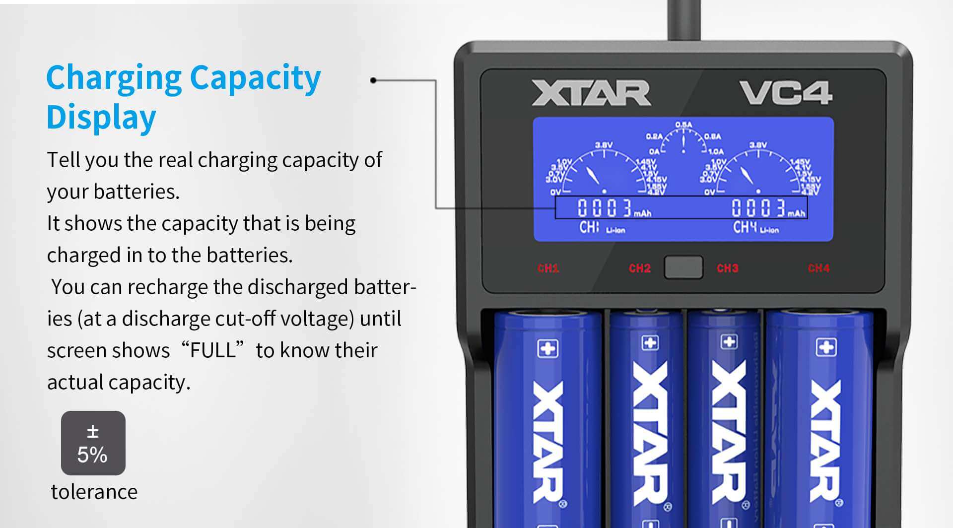 Función de activación para baterías profundamente descargadas XTAR VC4
