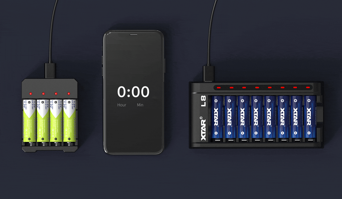 Cargador Xtar L8 de 8 ranuras para baterías AA y AAA Li-ion y NiMH