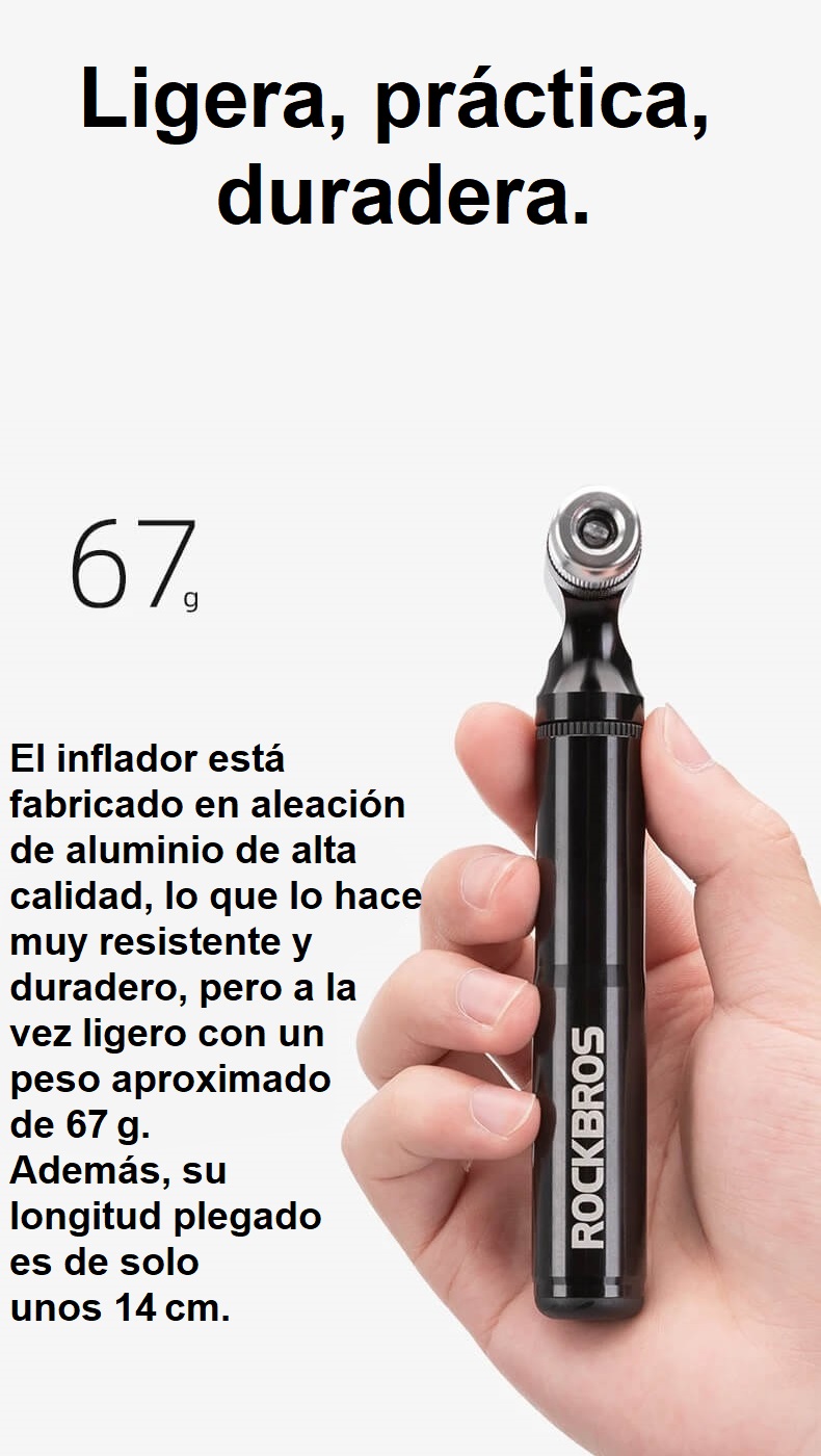 ROCKBROS JG-PB-11 mini bomba de bicicleta compacta de 67 g