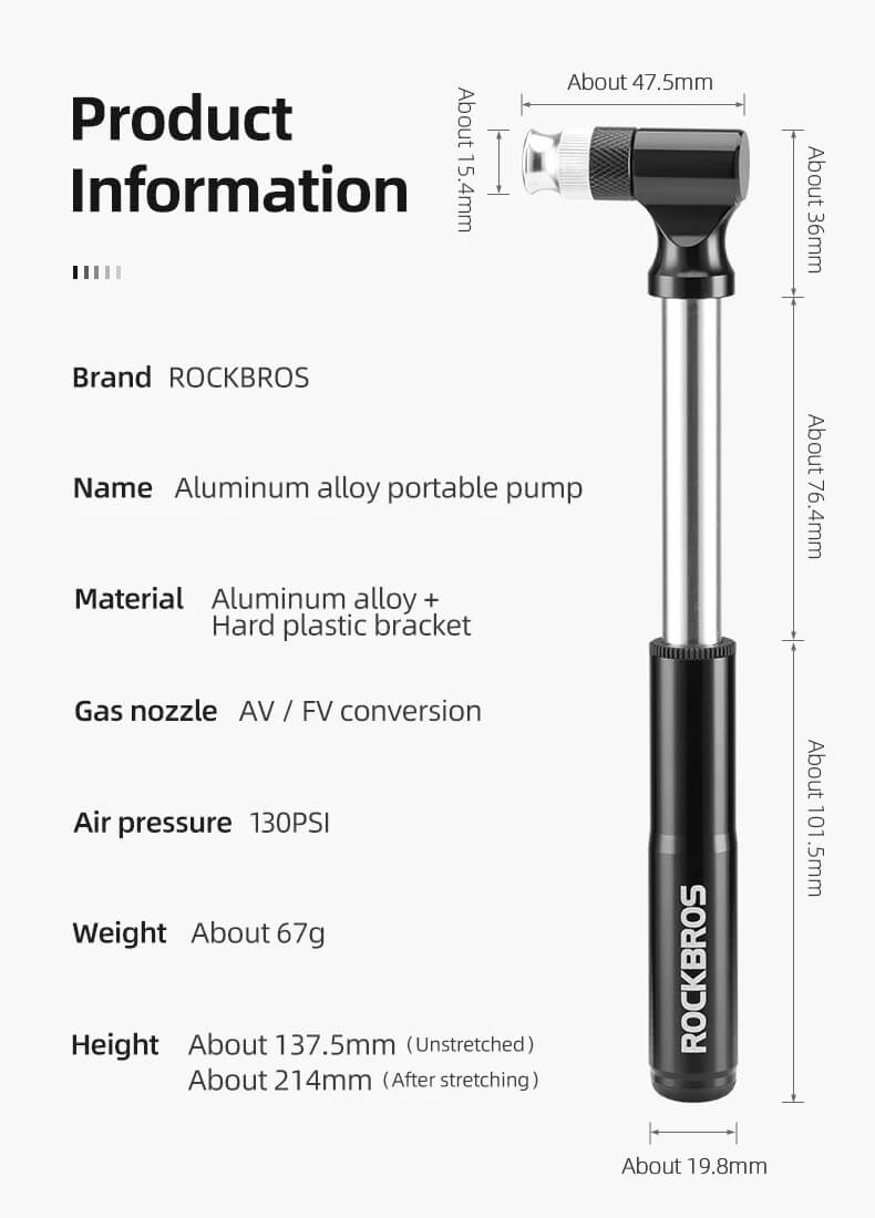 ROCKBROS JG-PB-11 bomba de bicicleta 130 PSI AV FV