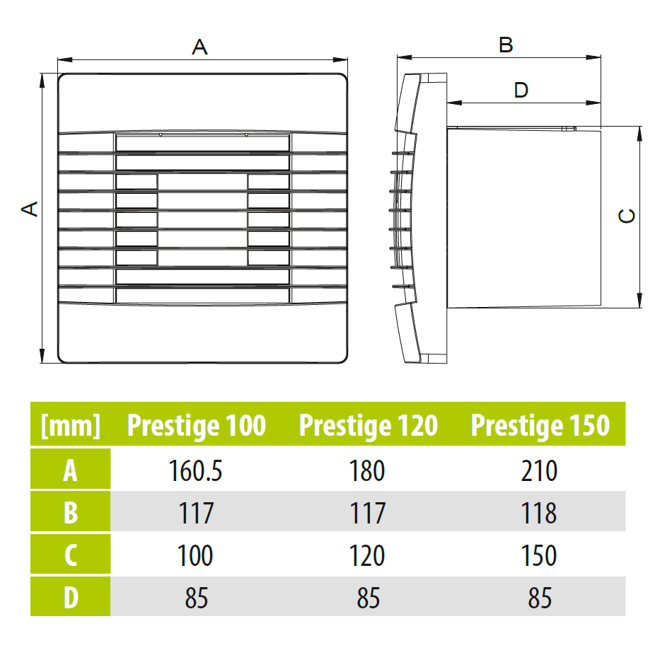Dimensiones técnicas del extractor airRoxy pRestige 120 ZG