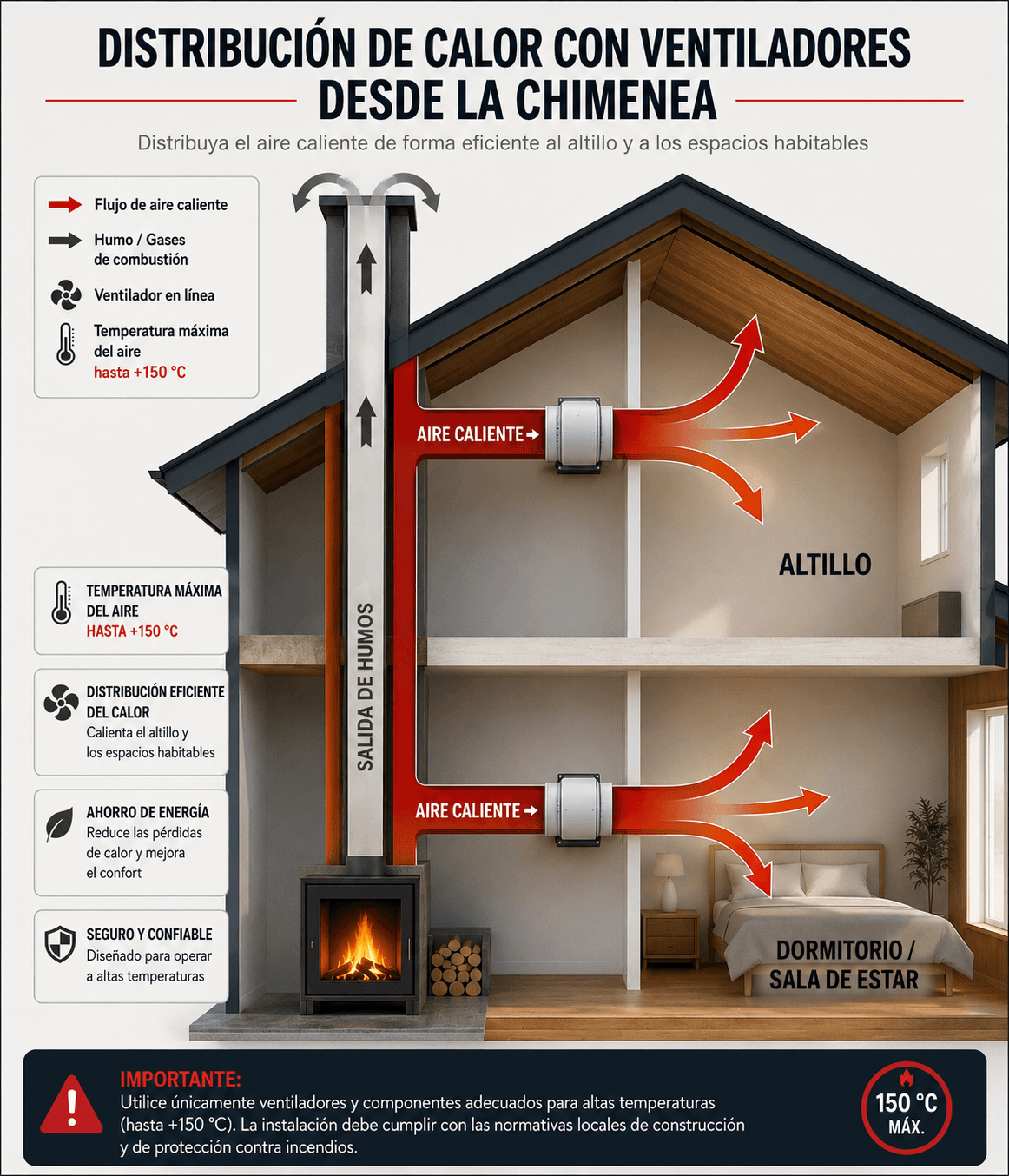 Distribución de aire caliente mediante ventiladores MMotors