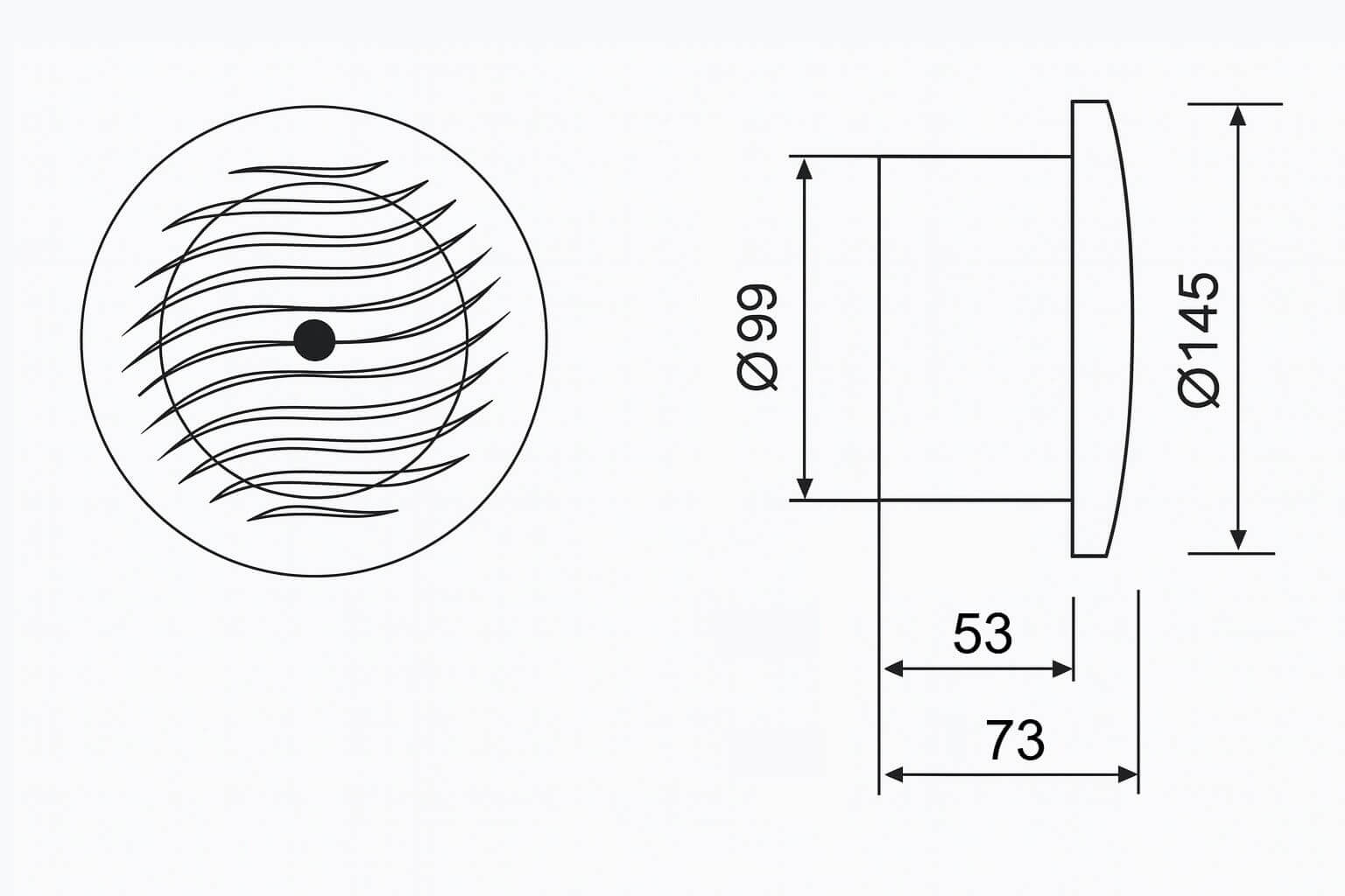 Dimensiones del ventilador MM-S 100mm para sauna